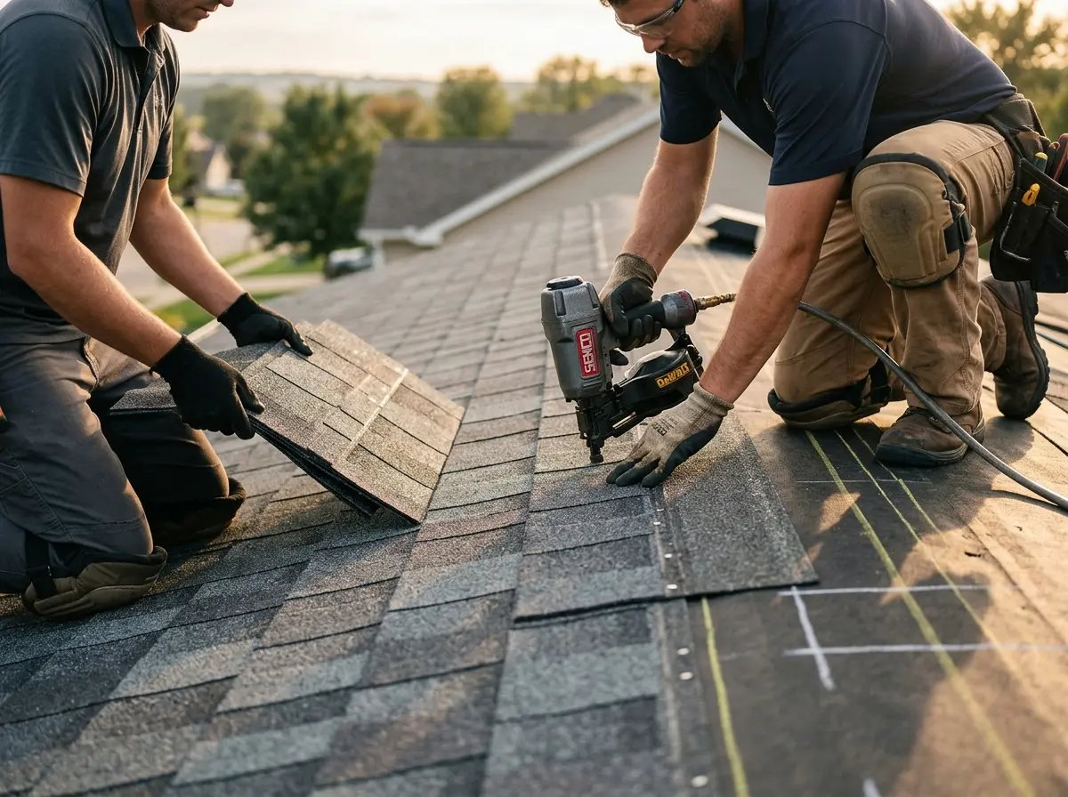 Professional roofer working on a residential roof in Cherry Hill
